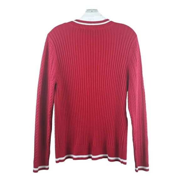 B MOSS Sweater  Attached Collar Women Large Red White Long Sleeves - Picture 2 of 11